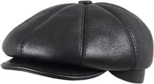Berretto da guida uomo in pelle di montone shearling 8 pannelli edera nero - Foto 1 di 4