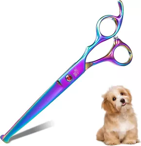7" Straight Dog Grooming Scissors Rainbow, Grooming Shears with Offset Handle fo - Picture 1 of 12