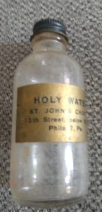 Vintage Holy Water Glass Bottle St. Johns Church 13th Street Philadelphia PA - Picture 1 of 4