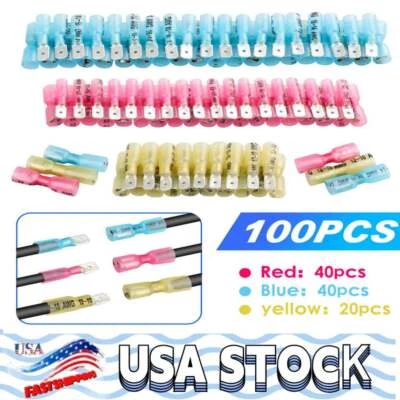 Electrical Heat Shrink Male & Female Spade Wire Connectors Terminals Set 100PCS - Image 1 of 4