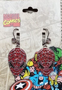 Marvel Comics "SPIDER-MAN Mask" Simulated Ruby Red Pave, Leverback EARRINGS - Picture 1 of 4