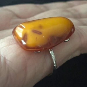European Natural Baltic Amber Ring Silver-plated, Size 8.5 (adjustable) - Picture 1 of 7