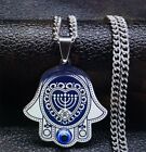 Hamsa Hand Heart Menorah Judaism Necklaces Silver Color Stainless Steel