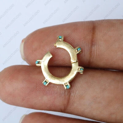 Arizona Turquoise Enhancer Circle Round Lock 18k Yellow Gold Connector Jewelry  - Image 1 of 4