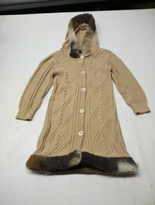The Children’s Place Girls Brown Knit Hooded Jacket with Faux Fur Trim Small - Picture 1 of 1