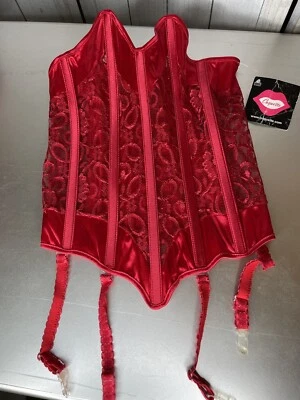 Corsé Coquette Lencería Roja Deshuesado Encaje Volantes Ajustable Boustier Mediano Foto 1 de 3