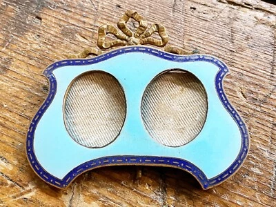 Antique Austria Miniature Enamel On Brass 2 Photo Picture Frame Easel Back - Image 1 of 4