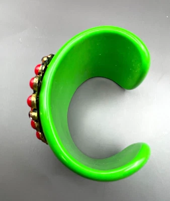 Brazalete Brazalete Verde Ancho Rojo Turquesa Color Estrás Acentos Foto 1 de 4