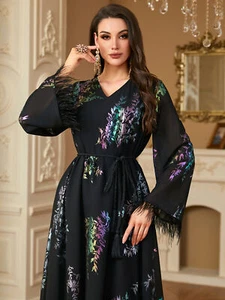 Mujeres Dubai Bata Elegante Caftán Musulmán Islámico Boda Fiesta Cóctel Vestido Baile de graduación - Imagen 1 de 11