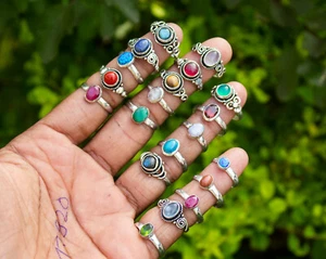Turquoise & Mix Gemstone rings Silver Overlay rings Handmade rings For women T%1 - Picture 1 of 12
