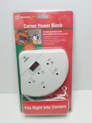 Westinghouse - Corner Power Block Grounded 5-Outlet Corner Power Station White - Image 1 of 4
