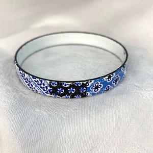 Vintage Machaela Frey Bangle Bracelet Aichberger Blue White Black Enamel Signed - Picture 1 of 8