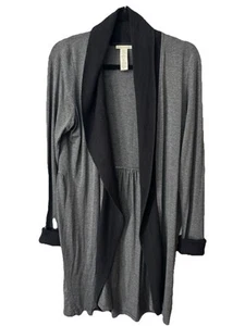 White + Warren Women's Cardigan Charcoal Grey Black Silk Cashmere Trim Size XL - Picture 1 of 9