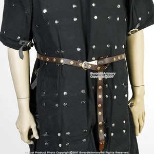 59" Medieval Brown Leather Belt with Brass Rosettes for Renaissance Reenactment - Picture 1 of 4