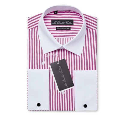 Camicia Bianco Con Gemelli Rosa A Righe Sottili Design Italiano Uomo - Immagine 1 di 4