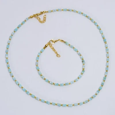 Juego de joyas hechas a mano de estilo étnico redondo de piedras preciosas de amazonita 7-8,5" 17,5-19" j606 Foto 1 de 4