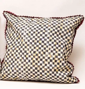Mackenzie Childs COURTLY CHECK / STRIPE 18" Red RUFFLED SQUARE Pillow - Picture 1 of 8