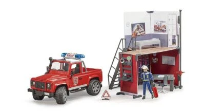 Fire Station Land Rover Defender & Figure - Bworld - Bruder 62701 Scale 1:16 NEW - Image 1 of 4