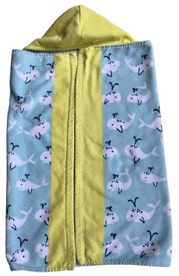 Pottery Barn Kids Hooded Towel Whales Blue Yellow Cotton 23 X 34 Bath Beach - Image 1 of 4