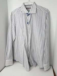 Robert Graham Blue Collar With Blue & Black Ornate Lines Button Down - Picture 1 of 5