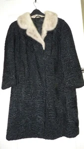 Pelze Benning Persian Lamm Swakara schwarz Pelzmantel Nerzkragen XL passt UK 16 -20 - Bild 1 von 12