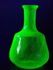 Vintage Green yellow Uranium Glass round perfume Bottle  art deco  glass crackle - Picture 1 of 12