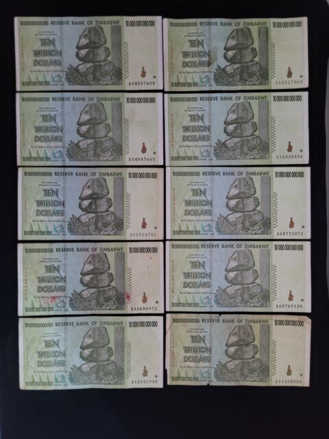 曾流通z$ 10 万亿津巴布韦纸币| eBay