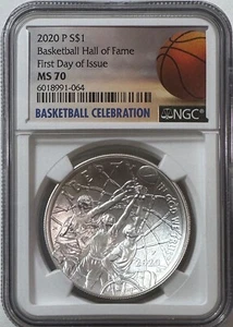 2020-P Basketball Hall of Fame Silver $1 Dollar Coin - NGC MS70 - Picture 1 of 6