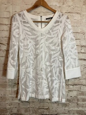 Nic + Zoe Топ женщин маленький белый сетки полу чистый пляжный тропический кокетка молнии - Изображение 1 из 4