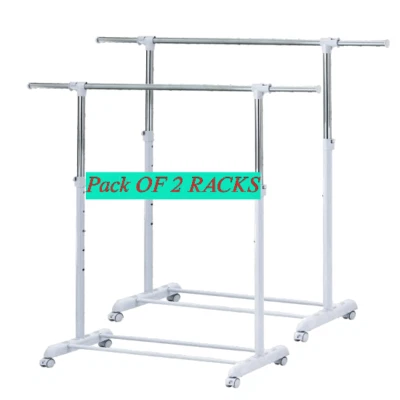 Percha de ropa pesada altura ajustable enrollable perchero metal, paquete de 2 Foto 1 de 4