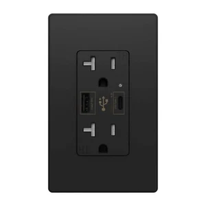 Salida USB C UL 4,8A UL doble alta velocidad, receptáculo 20 amperios, 125 voltios, negro, paquete 1 - Imagen 1 de 7