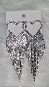 Rhinestone Heart Shaped Earrings - Picture 1 of 3