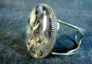 Sterling Silver Cuff Bracelet w/ 1.8"x1.4" Oval Agate Cabochon Signed DG - Picture 1 of 8