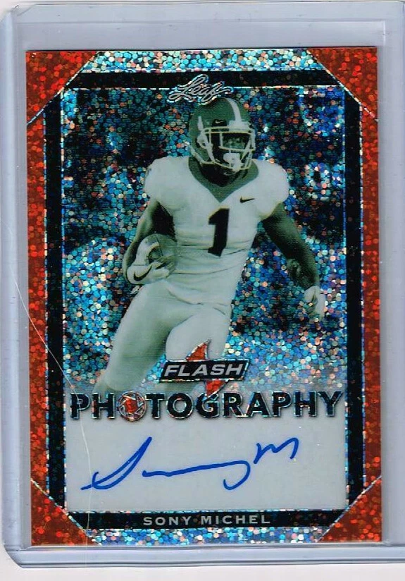 2018 LEAF FLASH FOOTBALL PATRIOTS SONY MICHEL PHOTOGRAPHY AUTO RC 2/10 SSP - Image 1 of 1