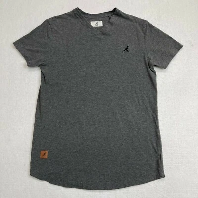 Kangol T-Shirt Men Small Heather Gray Top Short Sleeve V-Neck Kangaroo Logo - Imagem 1 de 4