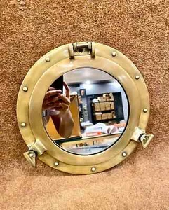 Nautical Brass Finish 17 In Porthole Window Wall Mirror Maritime Home Decor Gift - Picture 1 of 5