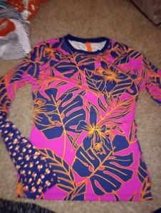EUC Maaji Hibiscus Pink Long Sleeve Rashguard Swim Shirt Size S Girls MSRP $110 - Picture 1 of 5