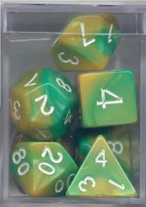 NEW Style ! CUBE RPG Dice Set of 7 - Twisted Green-Yellow - Picture 1 of 2