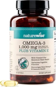 NatureWise Omega 3 Fish Oil 1000mg with 600 EPA & 400 DHA + Vitamin E, Lemon Fla - Picture 1 of 6