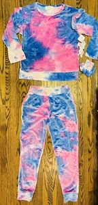New Bright Pink + Purple Tie Dye Super Soft Velvet Tracksuit Outfit Size 12 - Picture 1 of 3
