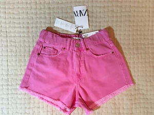 NWT Zara Girl's Hi-Rise Denim Shorts Pink Size 10Y 140cm - Picture 1 of 5