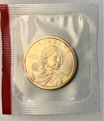 2006 D Sacagawea $1. Uncirculated coin Satin Finish are from US Mint Set Cover