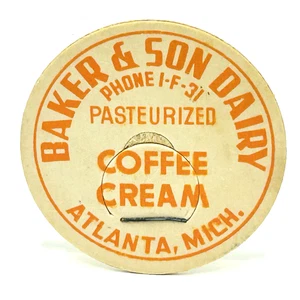 Vintage BAKER & SON Dairy ATLANTA MI Montmorency Kaffee Sahne Milch Kappe 50er Ephemera - Bild 1 von 3