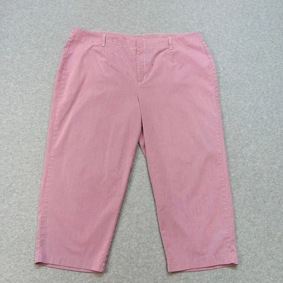 Pantalones Capri Merona WMNS TALLA 20W Rojo Blanco Rayas Imitación Bolsillo Trasero Cintura Alta Recortados Foto 1 de 4