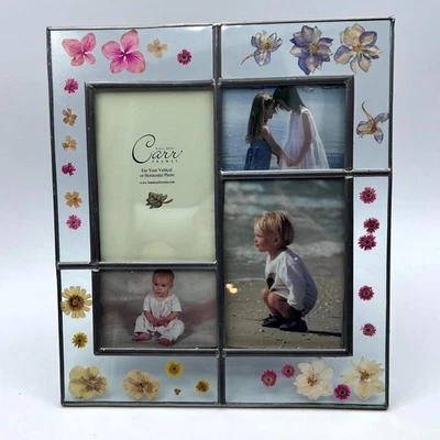 Carr Burnes of Boston 4 Photo Glass Picture Frame Dried Flowers Boho Collage - Image 1 of 4