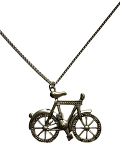 VINTAGE BICYCLE CHARM NECKLASS METAL RHINESTONE 2 1/4" BIKE JEWELRY ON 24" CHAIN - Picture 1 of 3