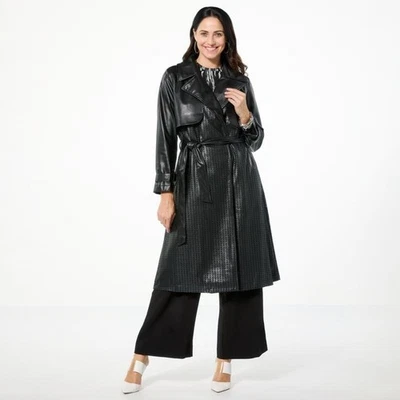 灰色 Jhoan Sebastian 灰色穿孔人造皮革风衣,尺寸 M,黑色 — 第 1/4 张图片