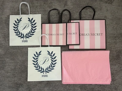 Лот VICTORIA'S SECRET 3 бумаги подарок сумки (2 размеров) + 35 листов розовый ткани бумаги - Изображение 1 из 4