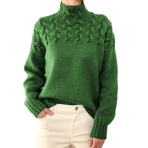 Women High Neck Sweater Long Sleeves Pure Color Cable Knit Pullover Top For ZZ1 - Picture 1 of 3