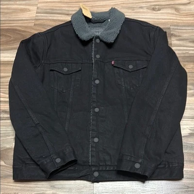 Chaqueta de camionero Levi’s Sherpa Denim para hombre negra Duvall 16365-0054 nueva con etiquetas grande Foto 1 de 4